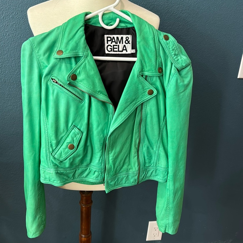 Pam and Gela green leather jacket